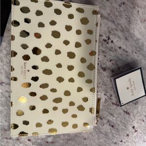 New kate spade Cream Pouch with Metallic Gold Spot Pattern